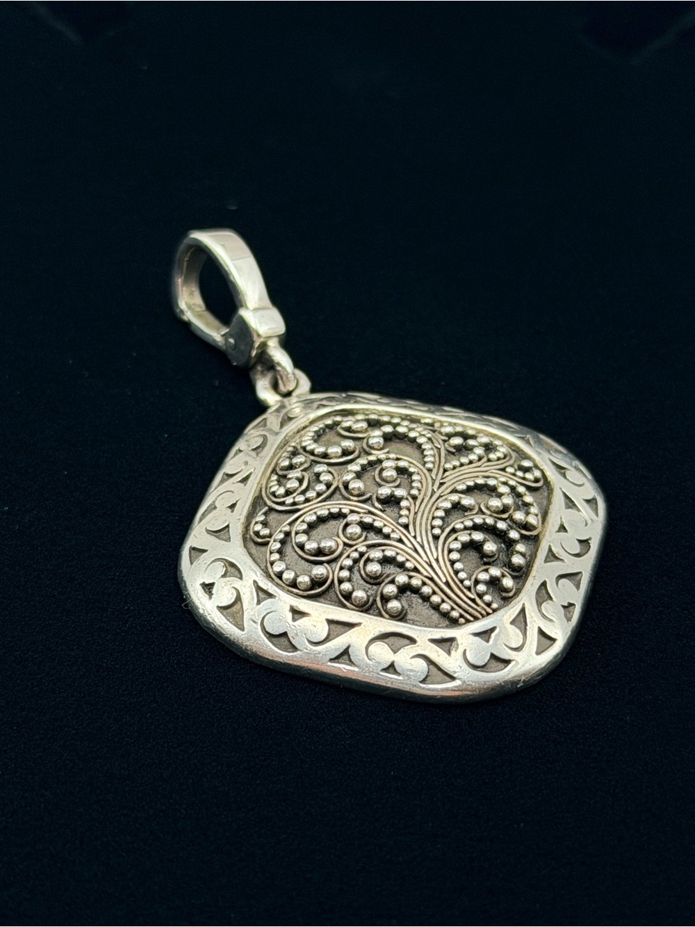 Vintage Lois Hill 925 Sterling Silver Soft Square Scroll Pendant 19g 1.5”